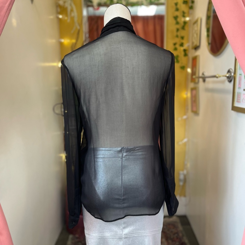 Saint Laurent Paris Silk Sheer Long Sleeve Button Down with Bow - Picture 5 of 15